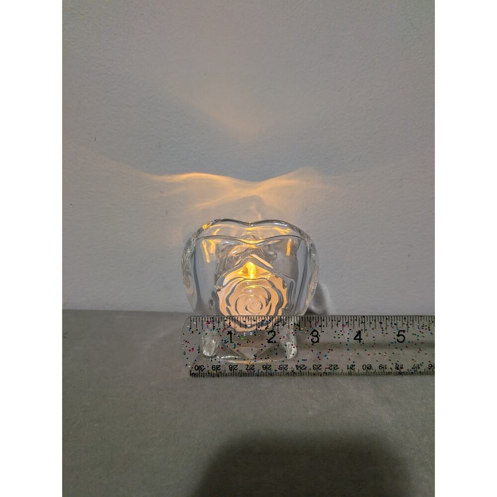 Partylite Rosehearts ~ Clear Glass Heart Shaped Candle Holder with Rose Pattern - Picture 6 of 10